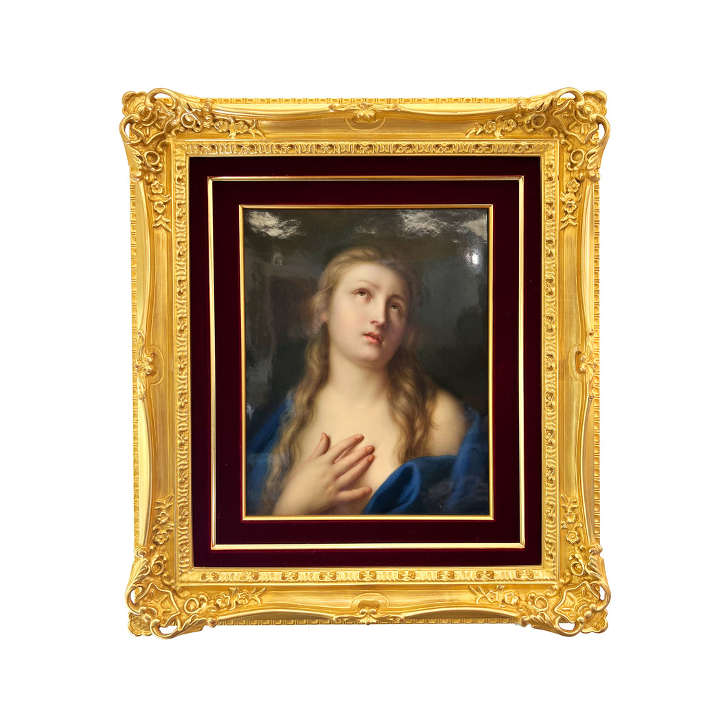 A LARGE AND RARE ANTIQUE MEISSEN PORCELAIN PLAQUE OF MARY MAGDALENE