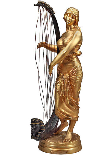 FRENCH GILT BRONZE FIGURE OF AN ORIENTALIST WOMEN PLAYING THE HARP