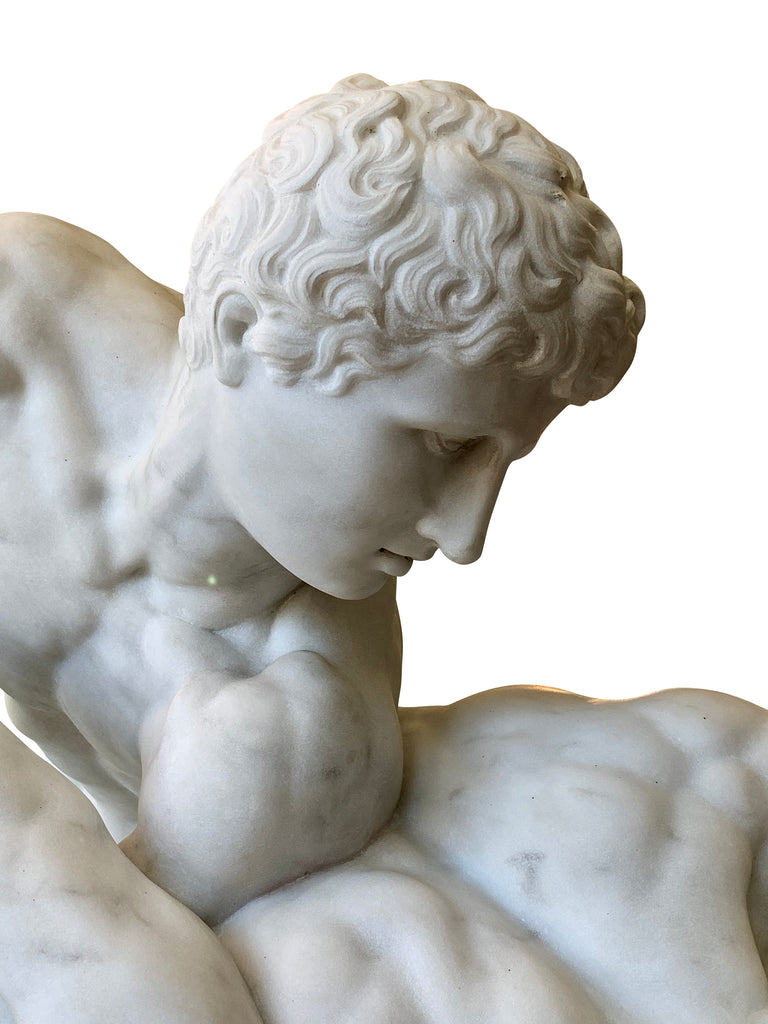 ITALIAN LIFE-SIZE WHITE MARBLE GROUP TITLED 'THE WRESTLERS' AFTER ANTONIO FRILLI